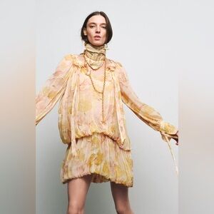 Zara Floral Mini Dress in Yellow and Cream